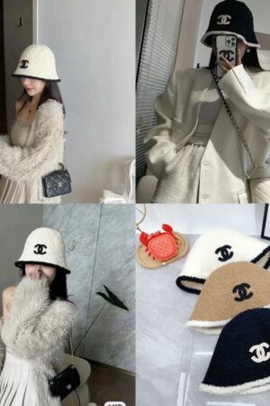 Chanel 2025 new autumn and winter plush bucket hat bucket hat, simple embroidery classic Arc de Triomphe super easy to match, street single item